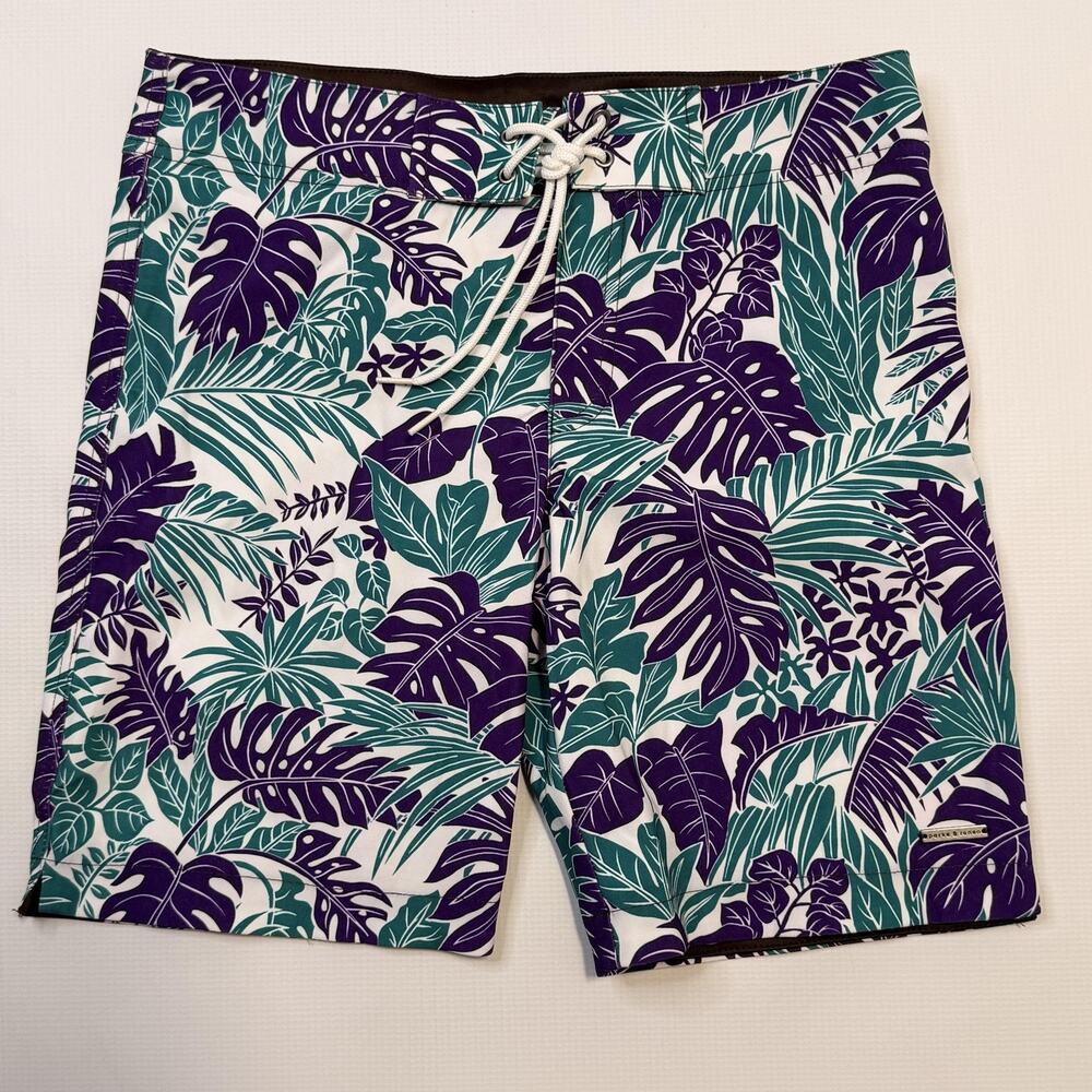 Parke & Ronen Swim Trunks Shorts Mens 28 Purple Green Tropical Boardshorts Lined